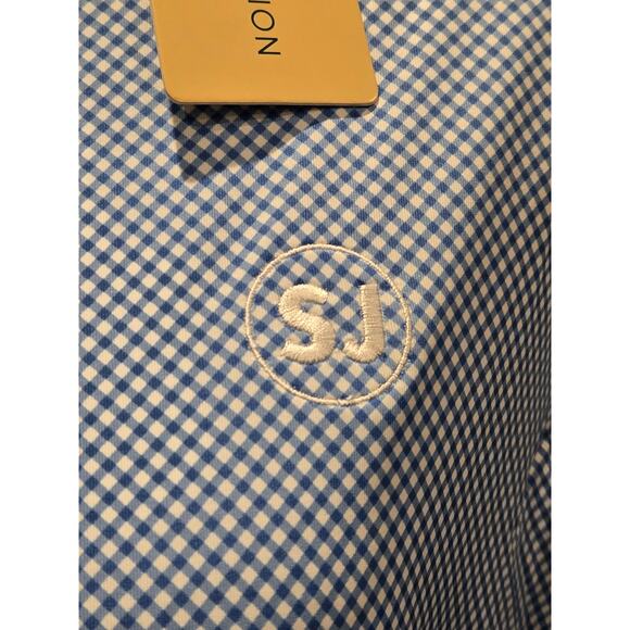 NWT Blue & White Gingham Women's Swing Juice Ecotec UPF 50+ Golf Polo Size Large - Picture 2 of 6